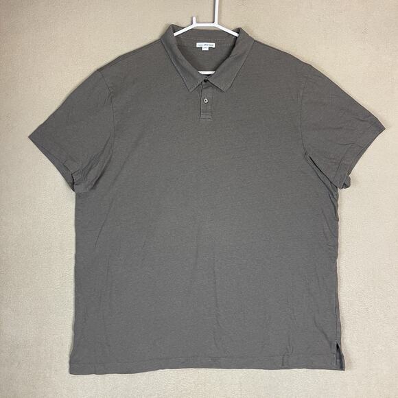 James Perse Polo Shirt Mens 5 Gray Short Sleeve Linen Bland Relaxed Fit Knit - Picture 1 of 9